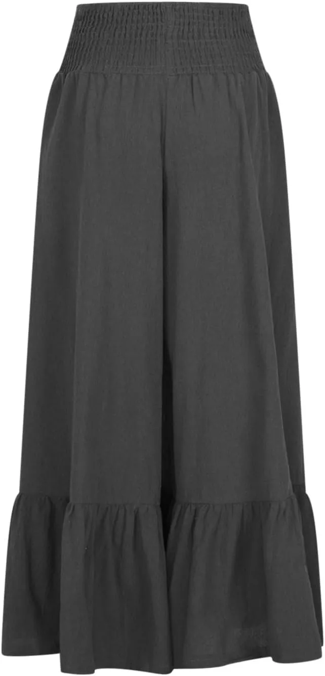 NATHGAM Women's Solid Wide Straight Leg Flared Pants Summer Lightweight Cotton Linen Elastic High Waist Soft Comfy Trousers