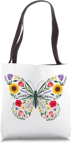 Nature Butterfly Floral Aesthetic Wildflower Butterfly Tote Bag