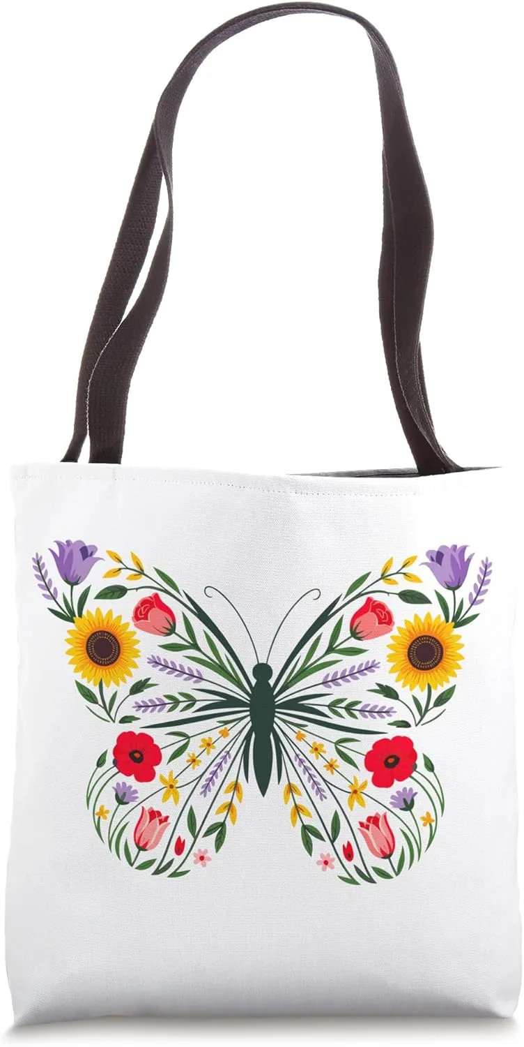 Nature Butterfly Floral Aesthetic Wildflower Butterfly Tote Bag