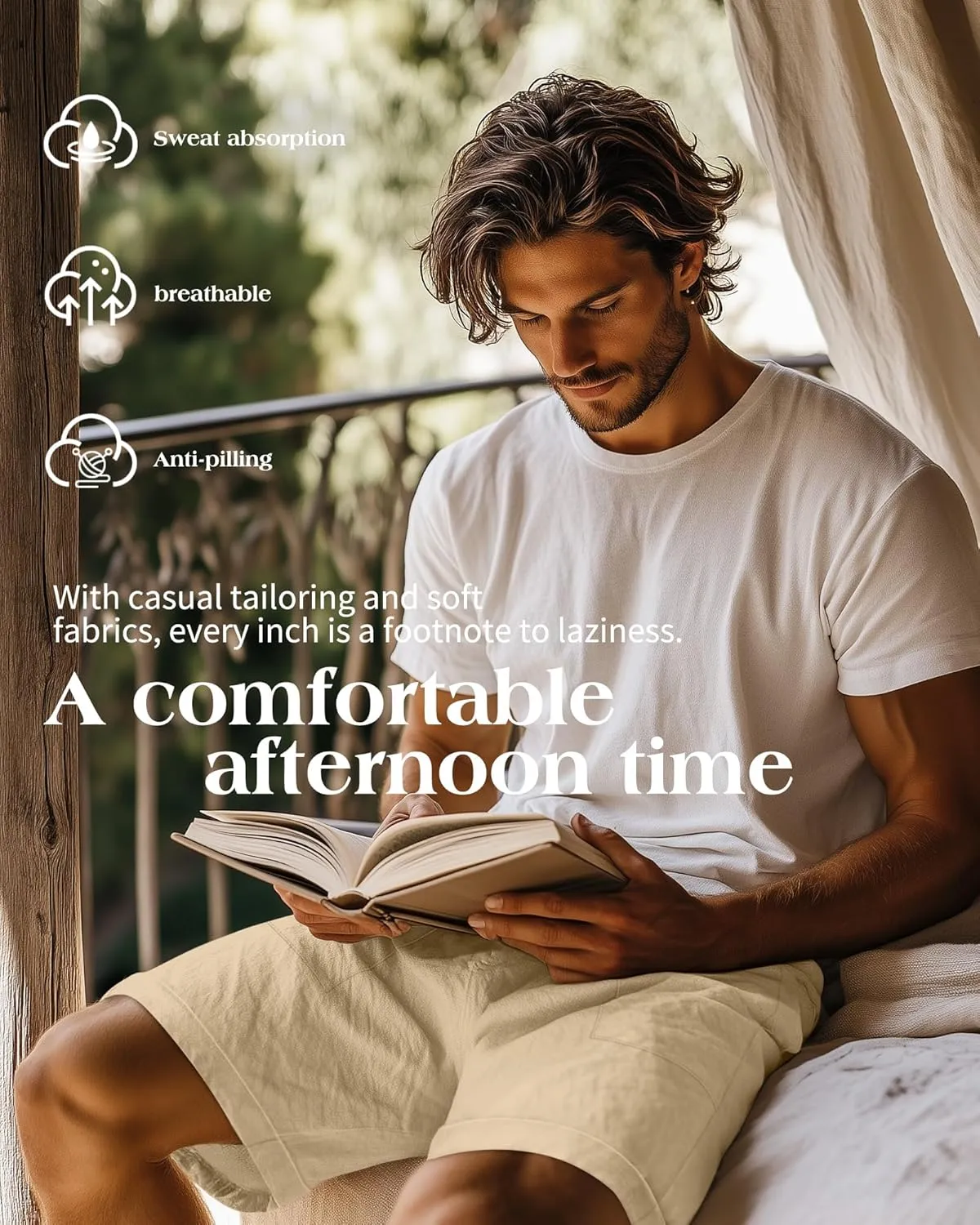 Neer 2 Pack Men's Cotton Linen Bermuda Flat Front Shorts, 7" Casual Elastic Waist Drawstring Summer Beach Shorts with Pockets