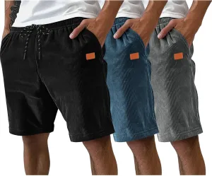 Neer 3 Pack Men's Corduroy Shorts, Casual Elastic Waist Drawstring Shorts Lightweight Summer Stretch Beach Short with Pockets