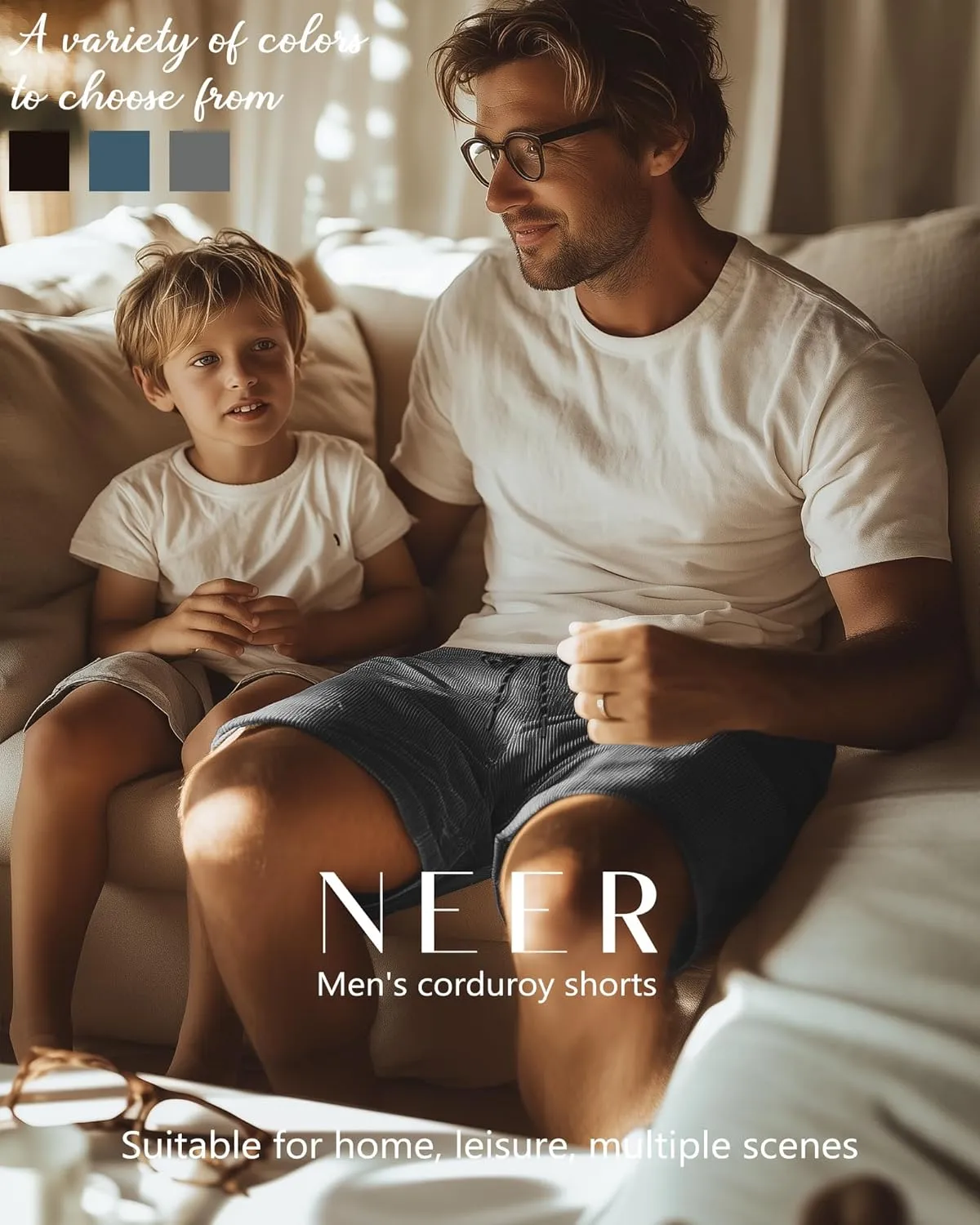 Neer 3 Pack Men's Corduroy Shorts, Casual Elastic Waist Drawstring Shorts Lightweight Summer Stretch Beach Short with Pockets