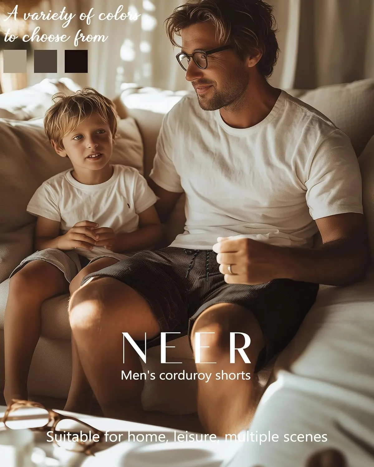 Neer 3 Pack Men's Corduroy Shorts, Casual Elastic Waist Drawstring Shorts Lightweight Summer Stretch Beach Short with Pockets