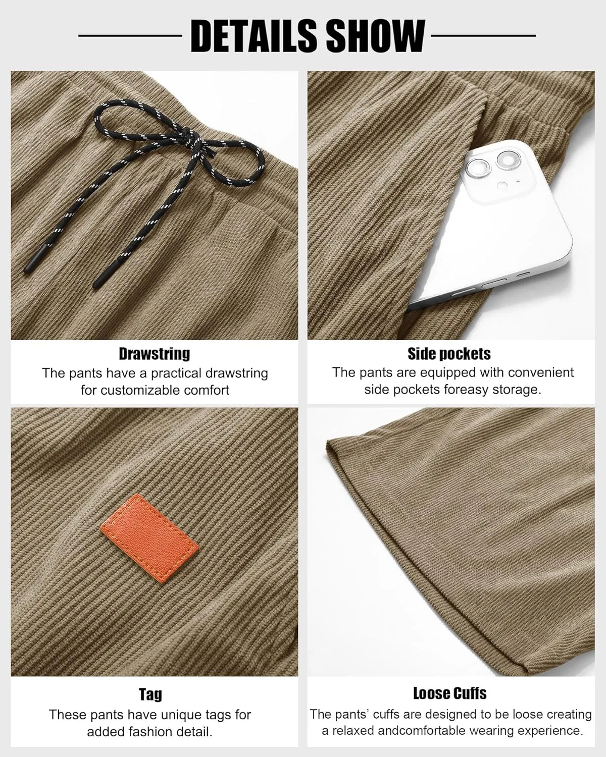 Neer 3 Pack Men's Corduroy Shorts, Casual Elastic Waist Drawstring Shorts Lightweight Summer Stretch Beach Short with Pockets