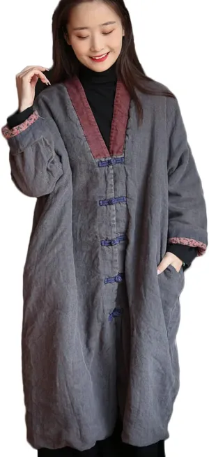 NFYM Womens Winter Warm Soft Kimono Jackets Floral Printed Patchwork Cotton Quilted Padded Long Loose Outwear Coats
