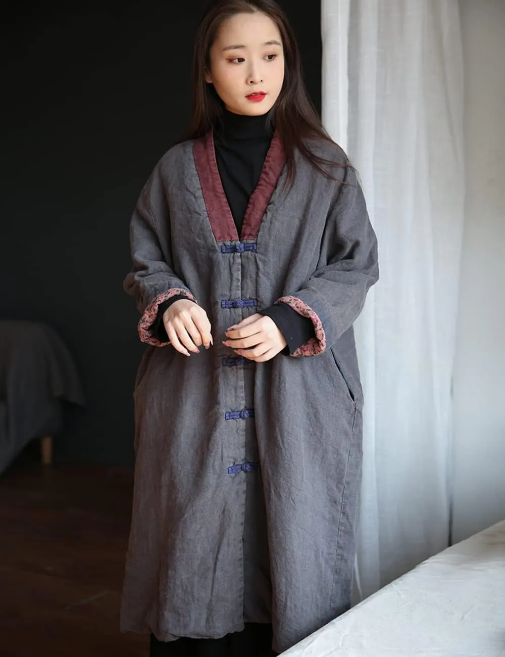 NFYM Womens Winter Warm Soft Kimono Jackets Floral Printed Patchwork Cotton Quilted Padded Long Loose Outwear Coats