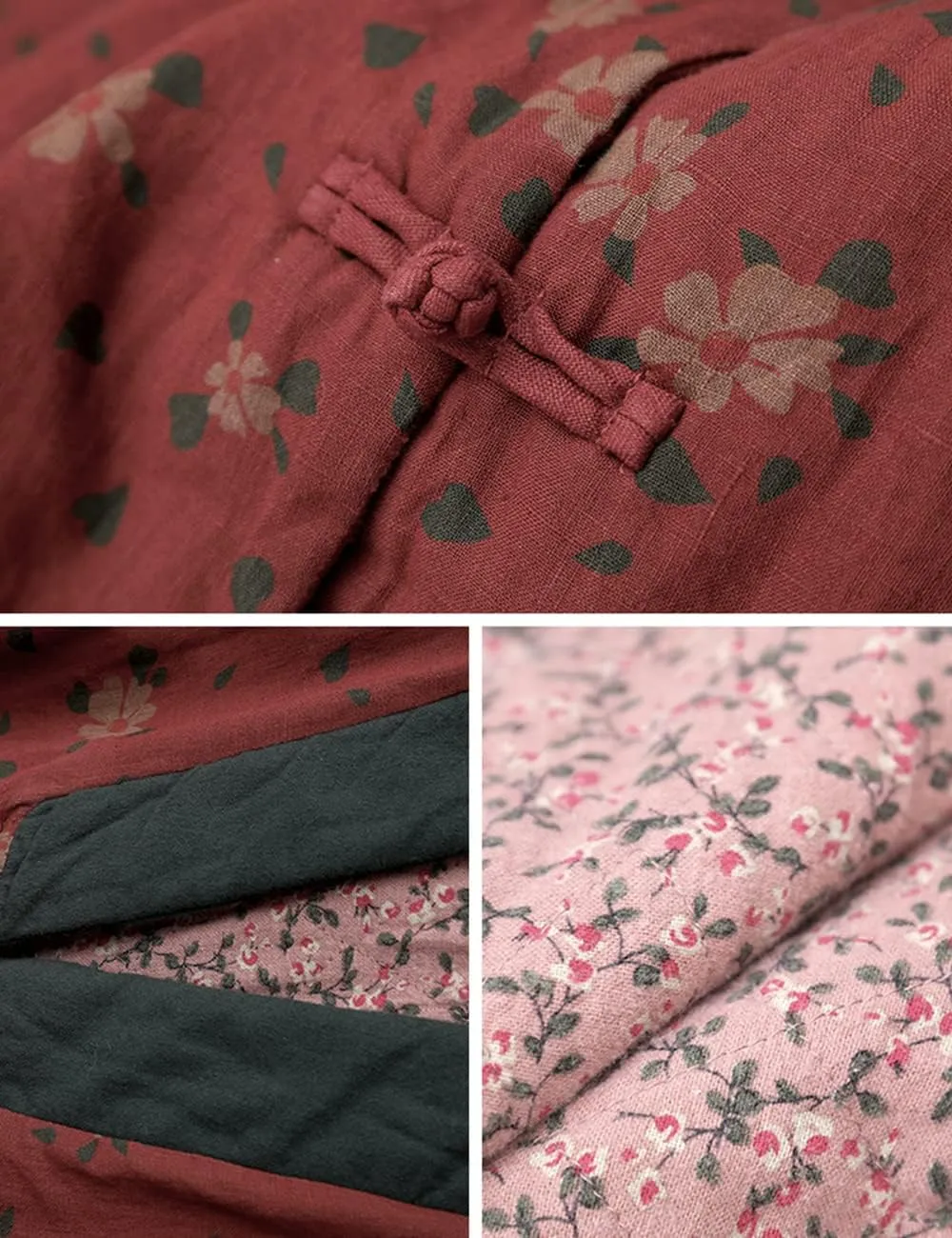 NFYM Womens Winter Warm Soft Kimono Jackets Floral Printed Patchwork Cotton Quilted Padded Long Loose Outwear Coats