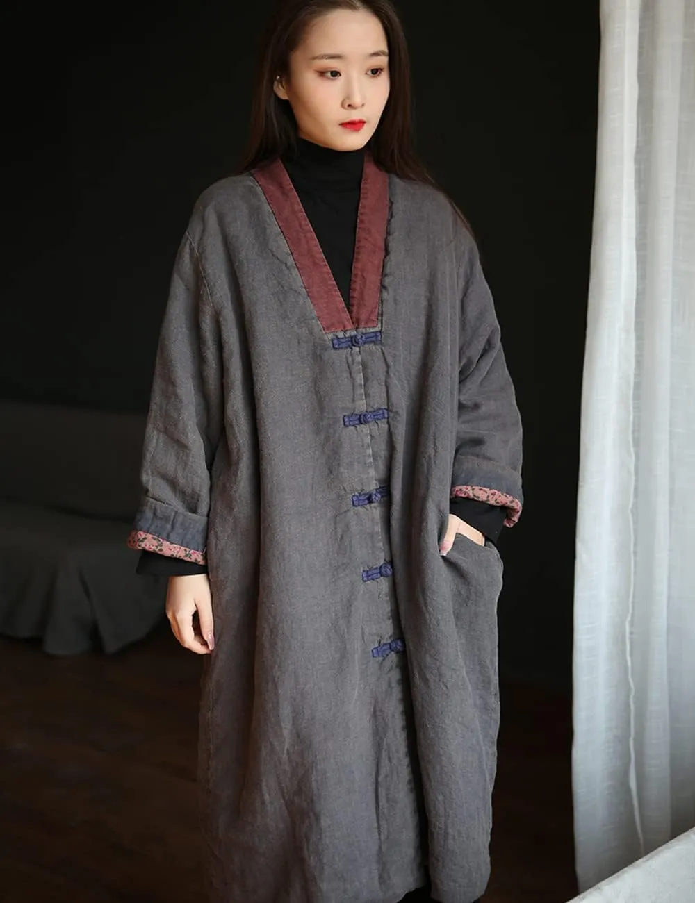 NFYM Womens Winter Warm Soft Kimono Jackets Floral Printed Patchwork Cotton Quilted Padded Long Loose Outwear Coats