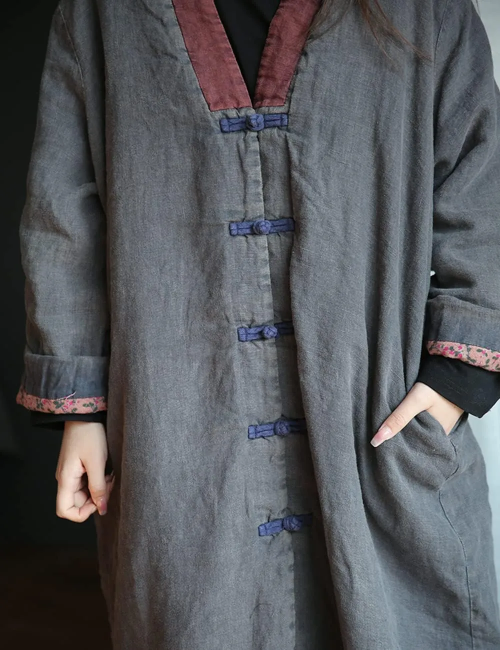 NFYM Womens Winter Warm Soft Kimono Jackets Floral Printed Patchwork Cotton Quilted Padded Long Loose Outwear Coats