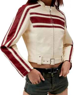 NIFTRIRY Leather Jacket Women Zipper Long Sleeved Striped Cropped Motorcycle Jacket Y2K Clothes Fall Outfits