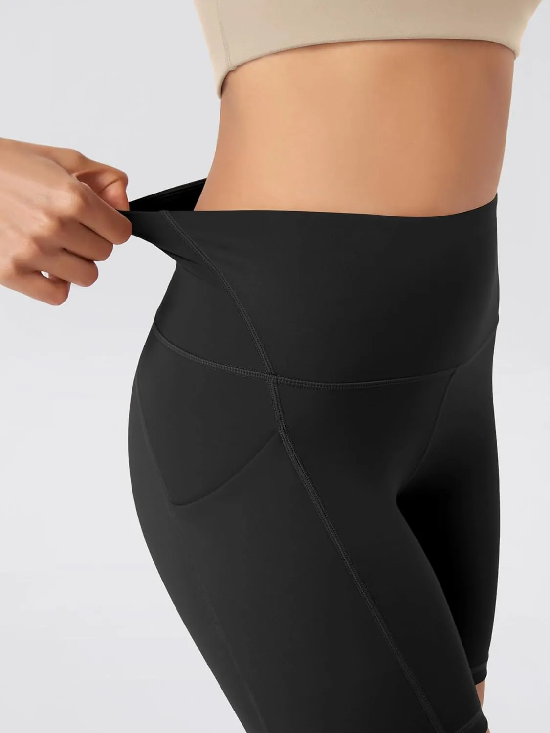 ODODOS 2-Pack High Waist Workout Shorts with Pockets for Women 6"/8" Inseam Tummy Control Gym Athletic Biker Shorts