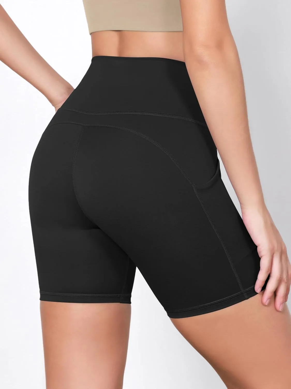 ODODOS 2-Pack High Waist Workout Shorts with Pockets for Women 6"/8" Inseam Tummy Control Gym Athletic Biker Shorts