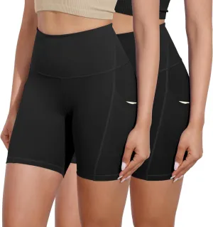 ODODOS 2-Pack High Waist Workout Shorts with Pockets for Women 6"/8" Inseam Tummy Control Gym Athletic Biker Shorts