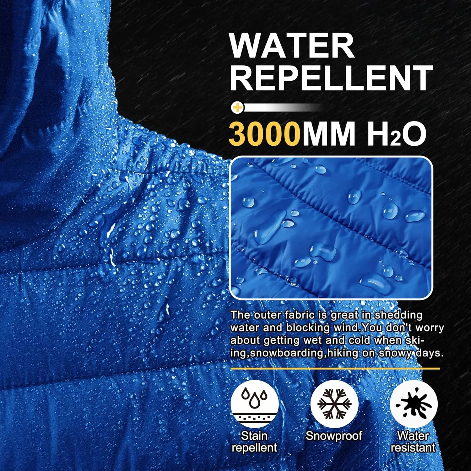 Outdoor Ventures Men's Lightweight Packable Hooded Puffer Jacket Insulated Winter Coat for Snow Ski Traveling