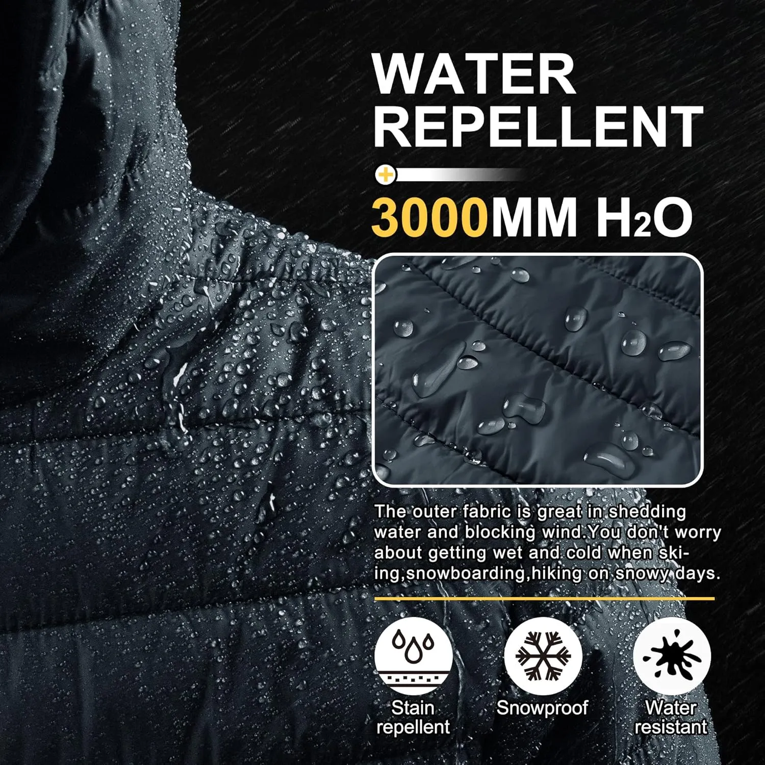 Outdoor Ventures Men's Lightweight Packable Hooded Puffer Jacket Insulated Winter Coat for Snow Ski Traveling
