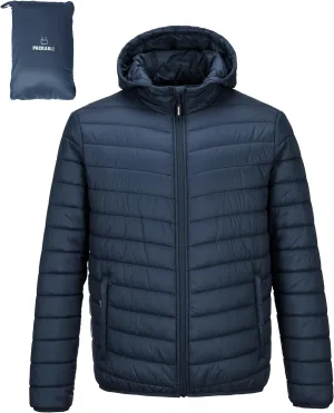 Outdoor Ventures Men's Lightweight Packable Hooded Puffer Jacket Insulated Winter Coat for Snow Ski Traveling