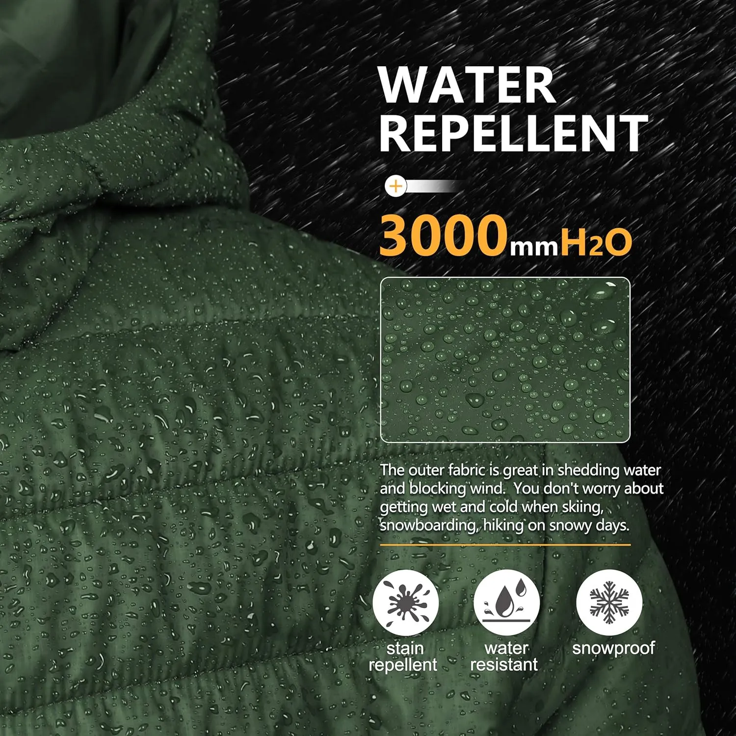 Outdoor Ventures Men's Lightweight Packable Hooded Puffer Jacket Insulated Winter Coat for Snow Ski Traveling