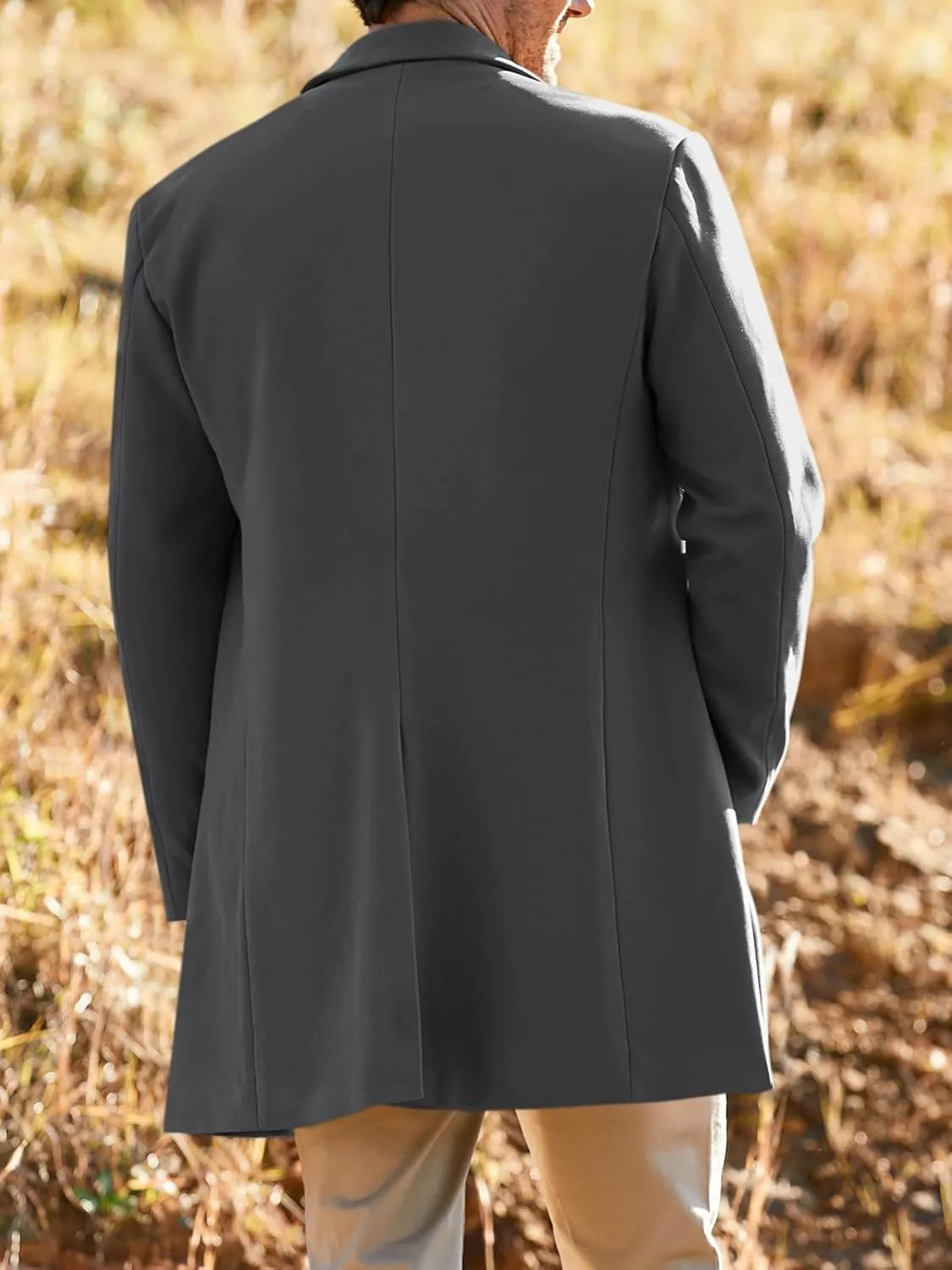 PASLTER Mens Trench Coat Slim Fit Notched Collar Fall Winter Single Breasted Pea Coat Warm Soft Overcoat