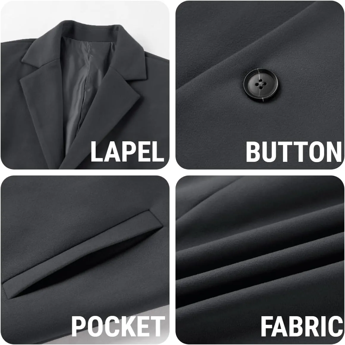 PASLTER Mens Trench Coat Slim Fit Notched Collar Fall Winter Single Breasted Pea Coat Warm Soft Overcoat