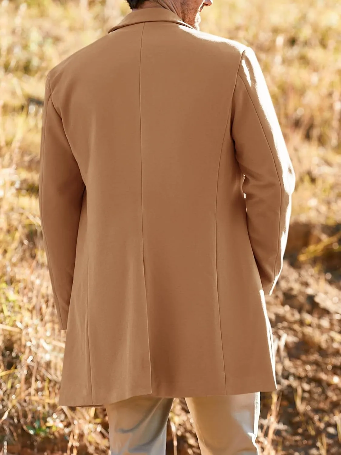 PASLTER Mens Trench Coat Slim Fit Notched Collar Fall Winter Single Breasted Pea Coat Warm Soft Overcoat
