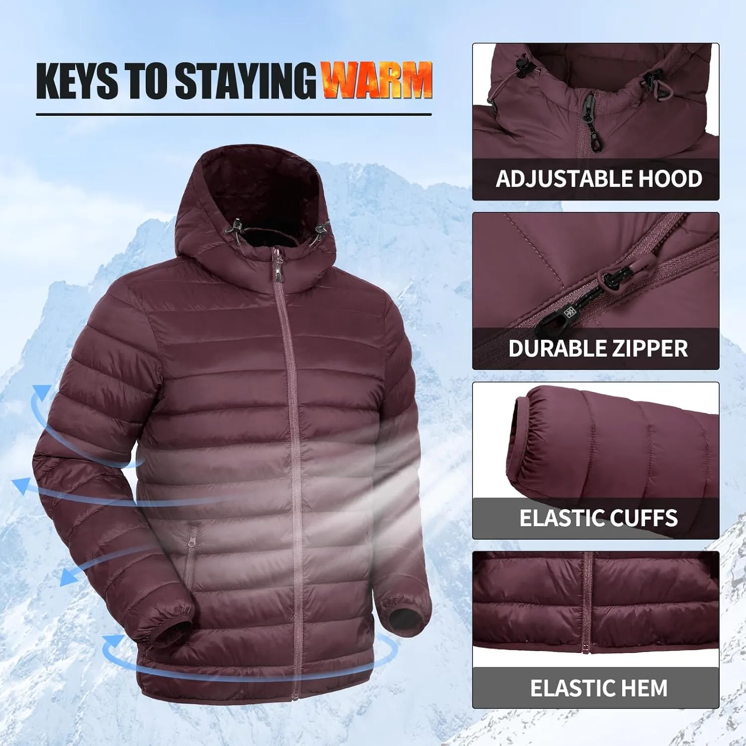 Pioneer Camp Mens Lightweight Packable Puffer Jacket Hooded Insulated Thermal Puffy Winter Jackets for Running Travel