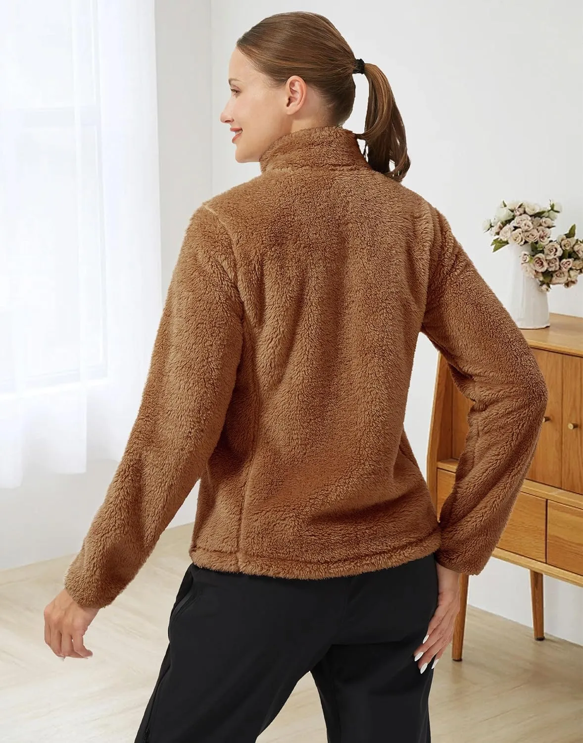 Pioneer Camp Women's Fuzzy Fleece Jacket Lightweight Full Zip Up Warm Soft Fleece Coat for Spring Fall Winter