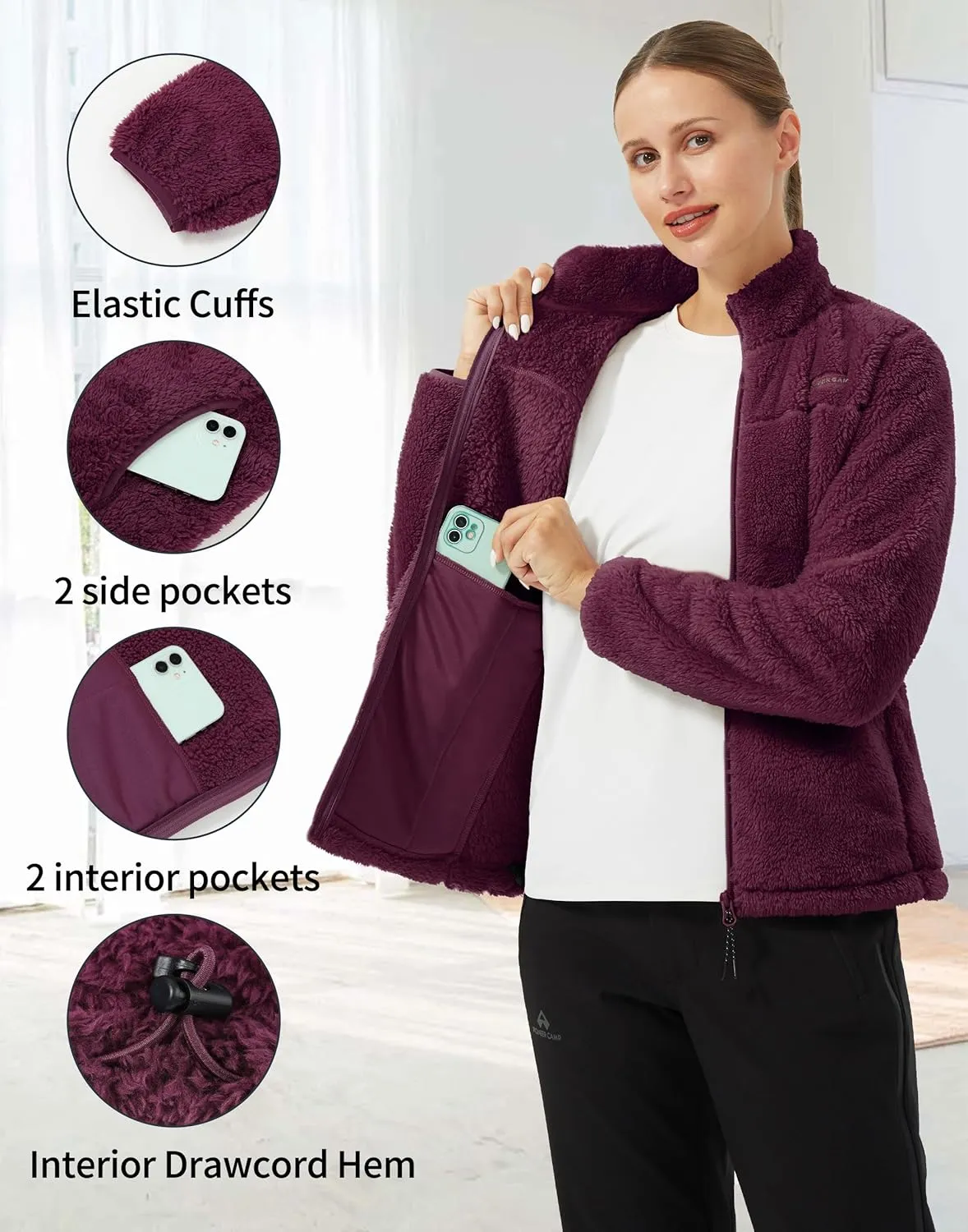 Pioneer Camp Women's Fuzzy Fleece Jacket Lightweight Full Zip Up Warm Soft Fleece Coat for Spring Fall Winter