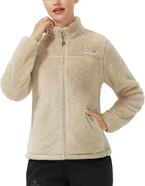 Pioneer Camp Women's Fuzzy Fleece Jacket Lightweight Full Zip Up Warm Soft Fleece Coat for Spring Fall Winter