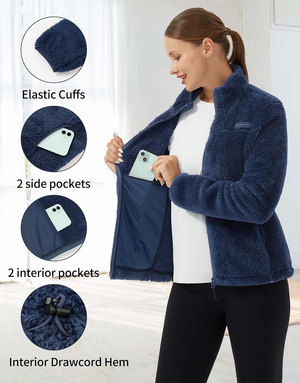 Pioneer Camp Women's Fuzzy Fleece Jacket Lightweight Full Zip Up Warm Soft Fleece Coat for Spring Fall Winter