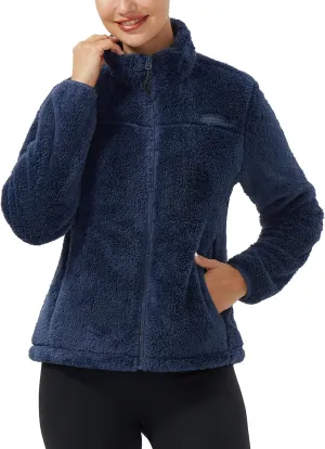 Pioneer Camp Women's Fuzzy Fleece Jacket Lightweight Full Zip Up Warm Soft Fleece Coat for Spring Fall Winter