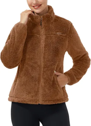 Pioneer Camp Women's Fuzzy Fleece Jacket Lightweight Full Zip Up Warm Soft Fleece Coat for Spring Fall Winter