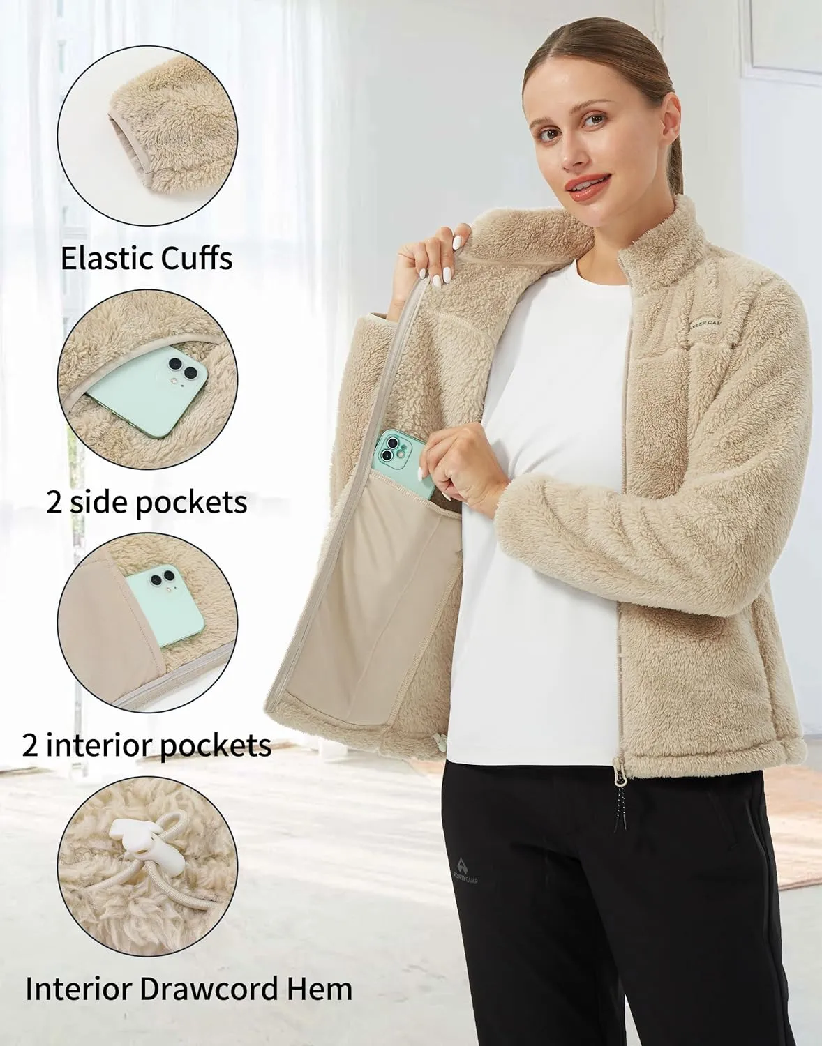 Pioneer Camp Women's Fuzzy Fleece Jacket Lightweight Full Zip Up Warm Soft Fleece Coat for Spring Fall Winter