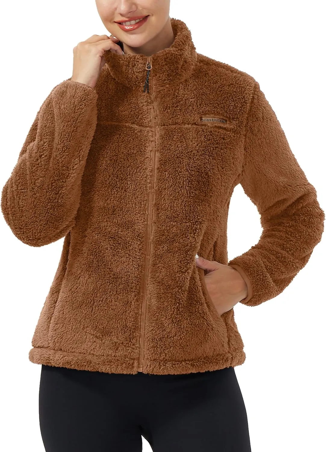 Pioneer Camp Women's Fuzzy Fleece Jacket Lightweight Full Zip Up Warm Soft Fleece Coat for Spring Fall Winter