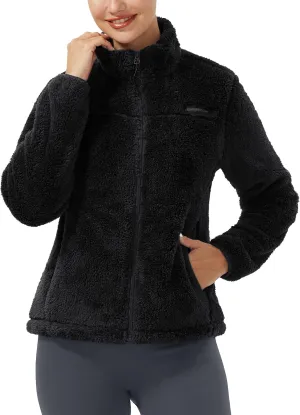 Pioneer Camp Women's Fuzzy Fleece Jacket Lightweight Full Zip Up Warm Soft Fleece Coat for Spring Fall Winter