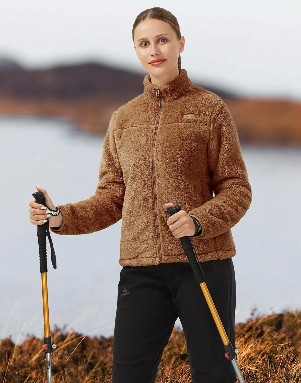 Pioneer Camp Women's Fuzzy Fleece Jacket Lightweight Full Zip Up Warm Soft Fleece Coat for Spring Fall Winter