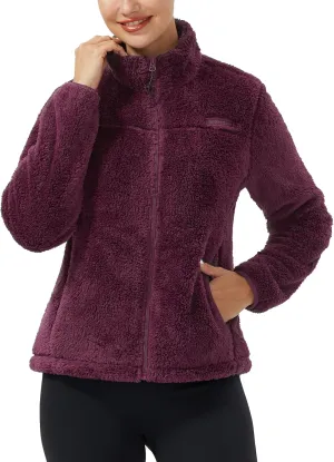 Pioneer Camp Women's Fuzzy Fleece Jacket Lightweight Full Zip Up Warm Soft Fleece Coat for Spring Fall Winter