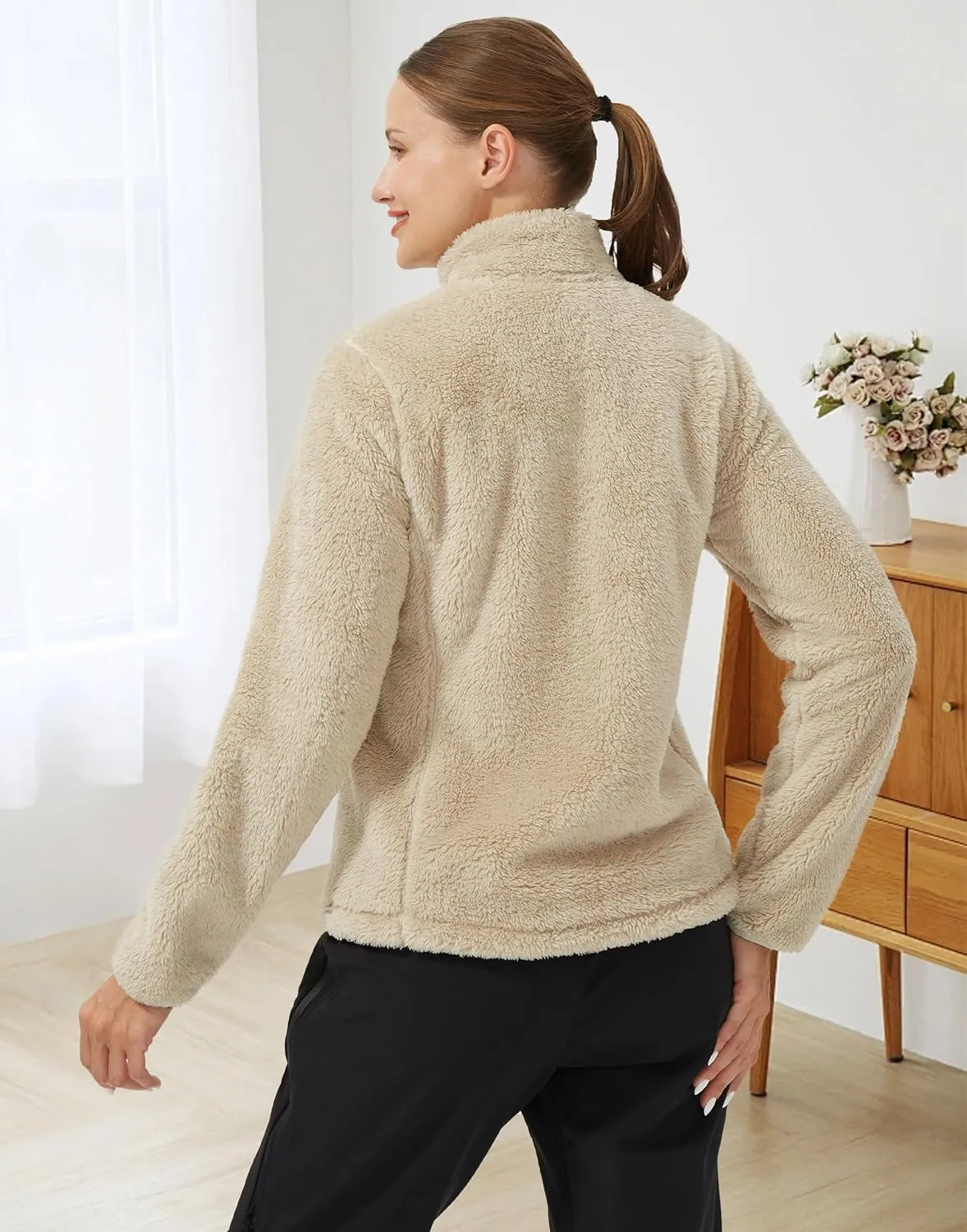 Pioneer Camp Women's Fuzzy Fleece Jacket Lightweight Full Zip Up Warm Soft Fleece Coat for Spring Fall Winter