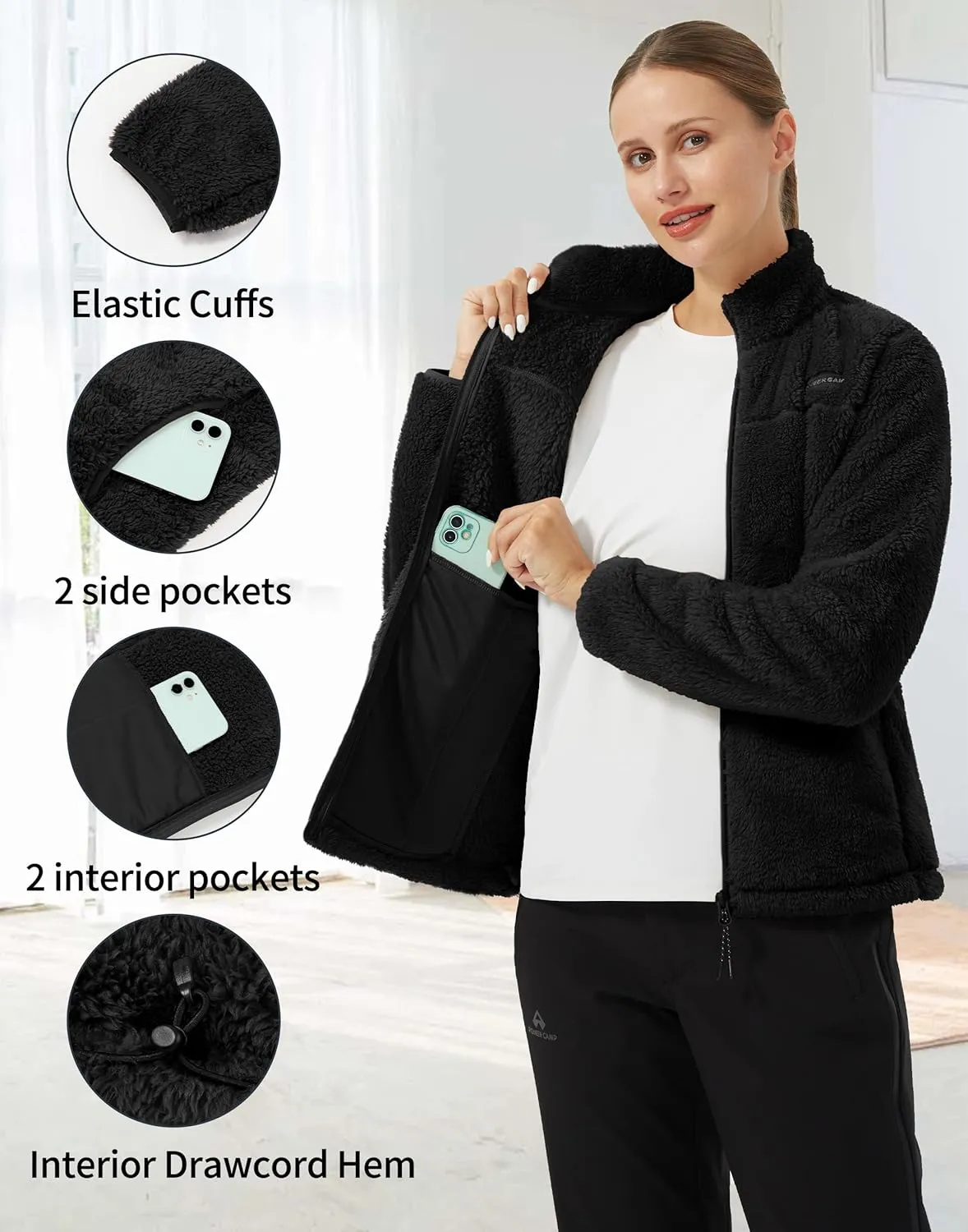 Pioneer Camp Women's Fuzzy Fleece Jacket Lightweight Full Zip Up Warm Soft Fleece Coat for Spring Fall Winter