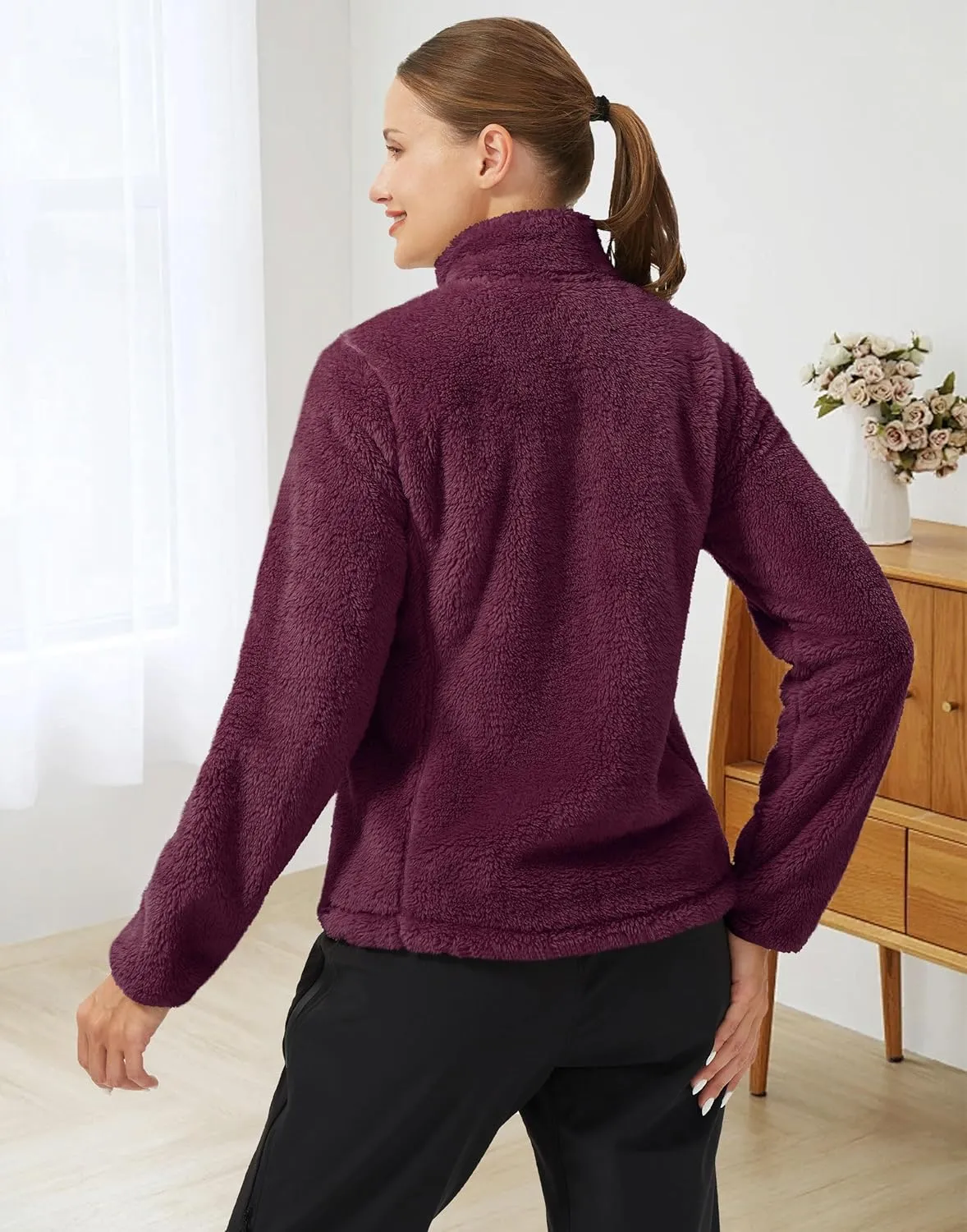 Pioneer Camp Women's Fuzzy Fleece Jacket Lightweight Full Zip Up Warm Soft Fleece Coat for Spring Fall Winter