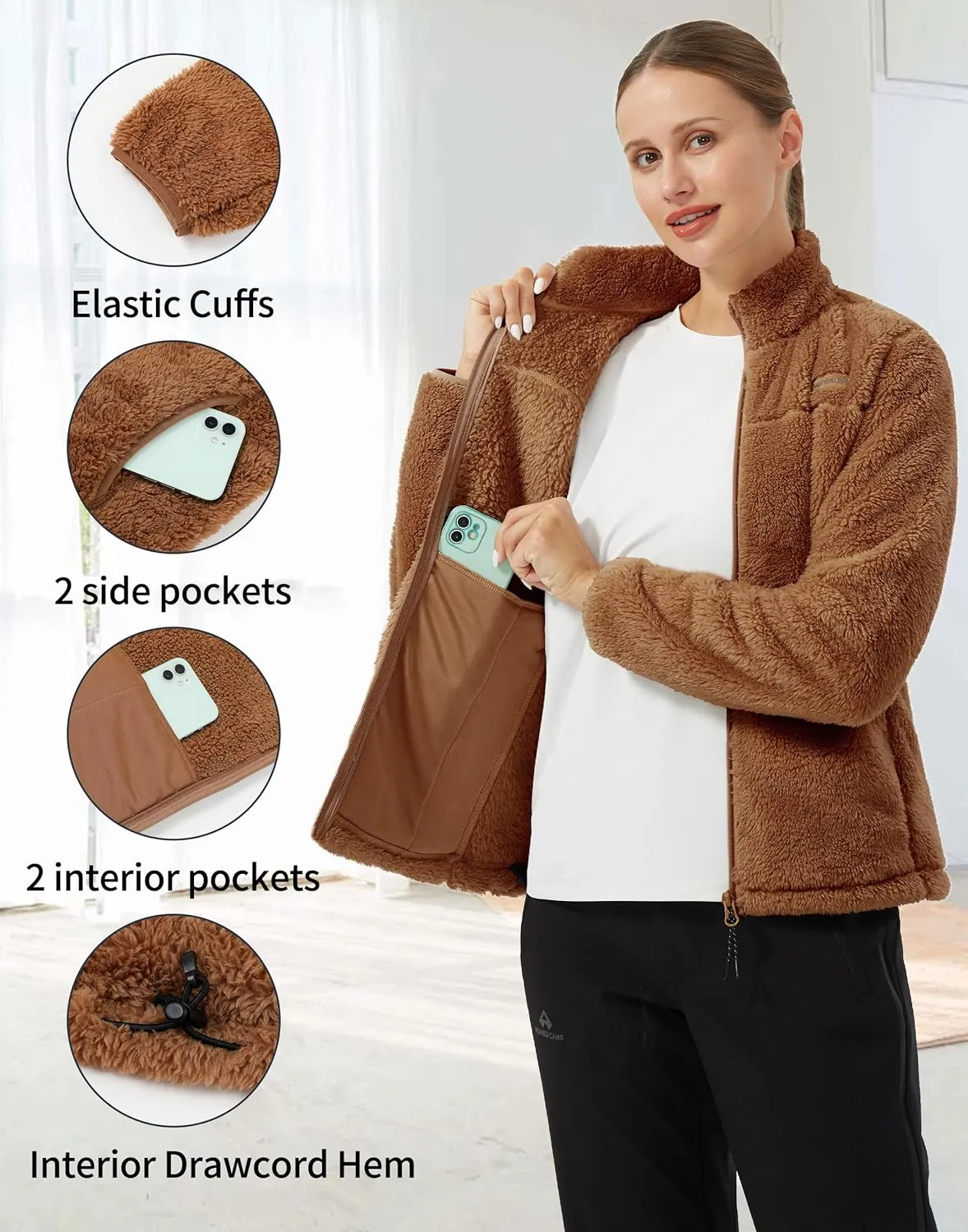 Pioneer Camp Women's Fuzzy Fleece Jacket Lightweight Full Zip Up Warm Soft Fleece Coat for Spring Fall Winter