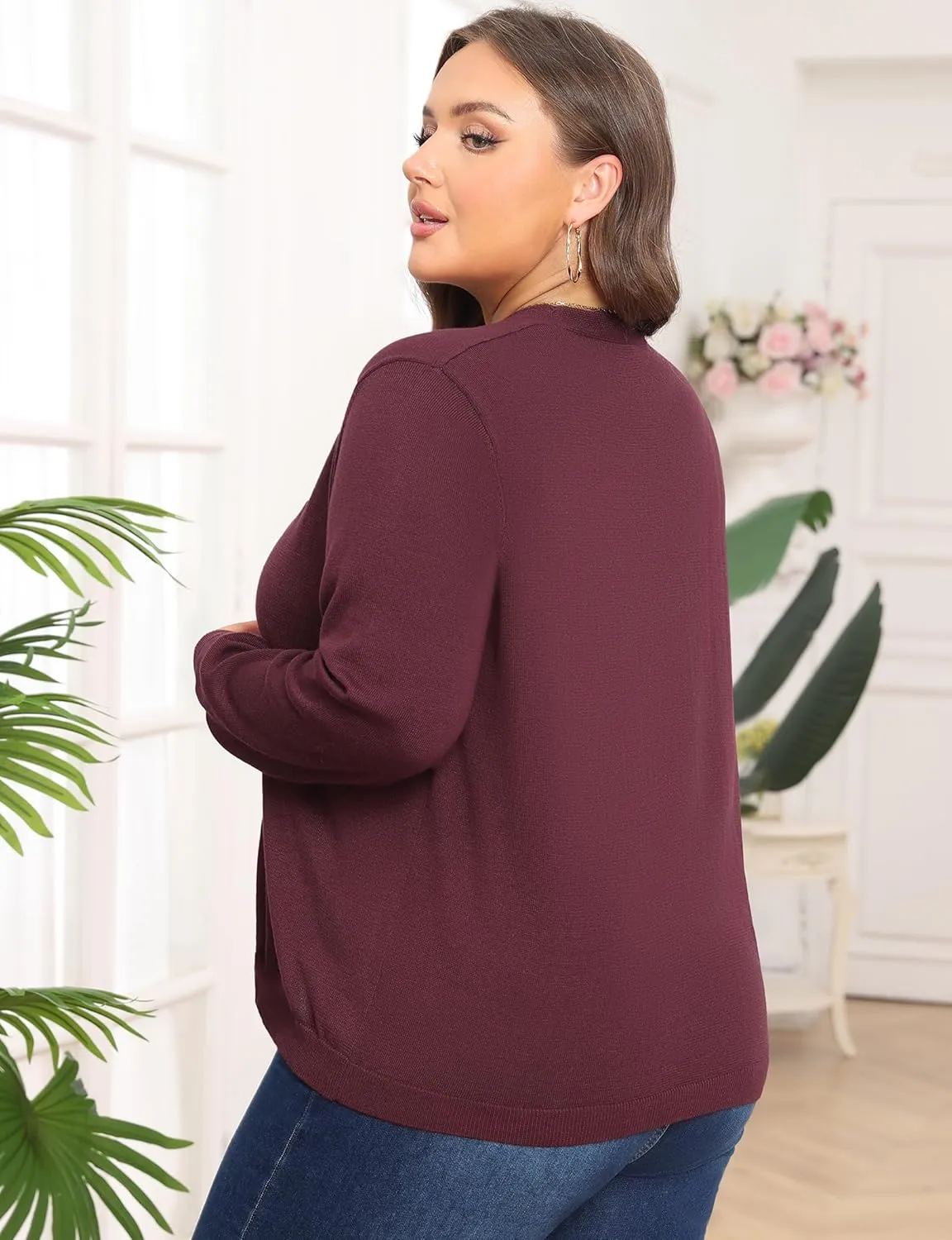 Plus Size Cardigan Sweaters for Women Knit Long Sleeve V Neck Button Casual Fall Tops Outfits