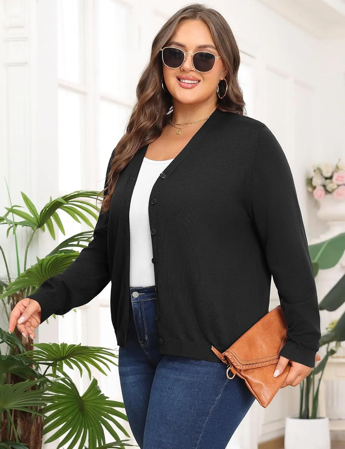 Plus Size Cardigan Sweaters for Women Knit Long Sleeve V Neck Button Casual Fall Tops Outfits