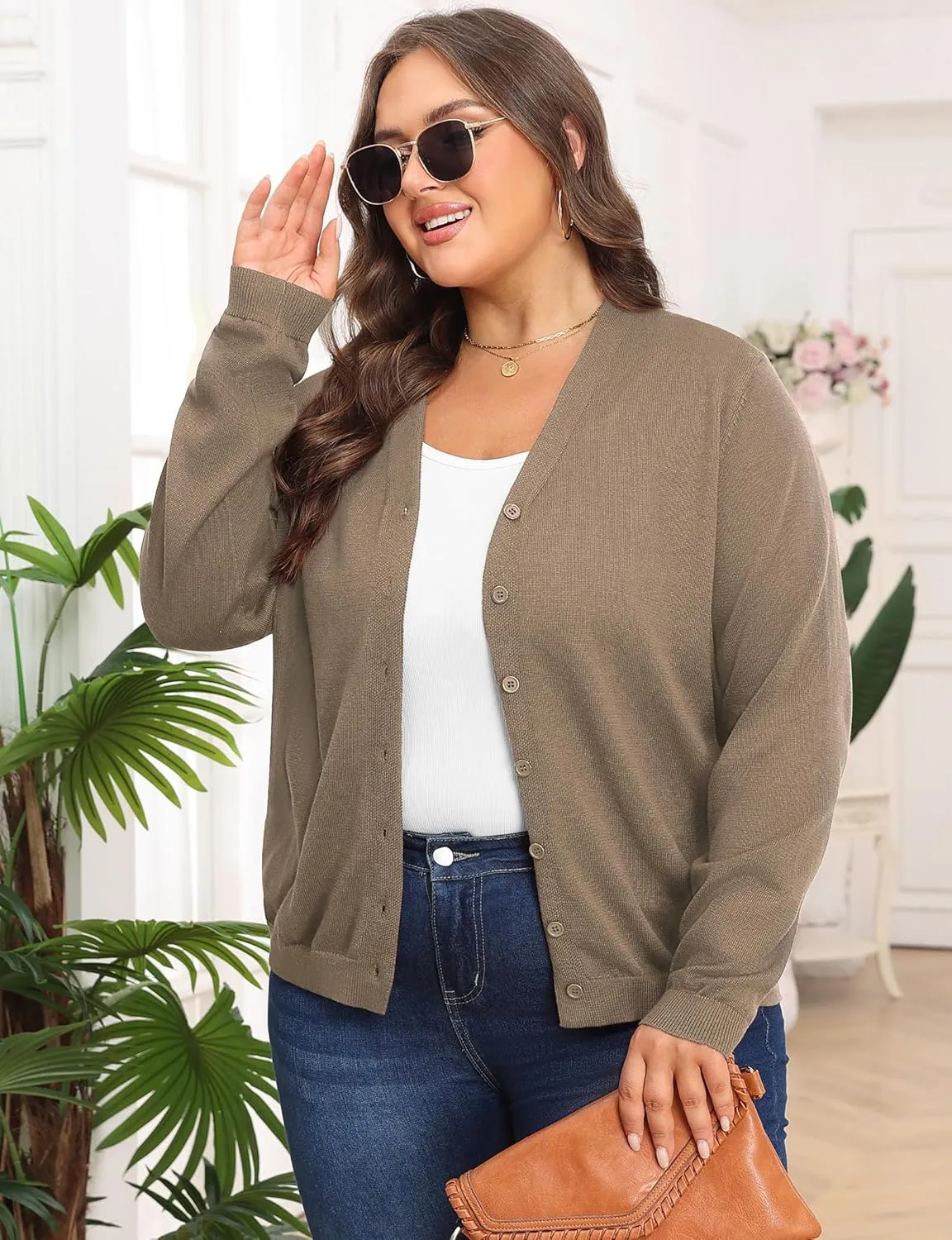 Plus Size Cardigan Sweaters for Women Knit Long Sleeve V Neck Button Casual Fall Tops Outfits
