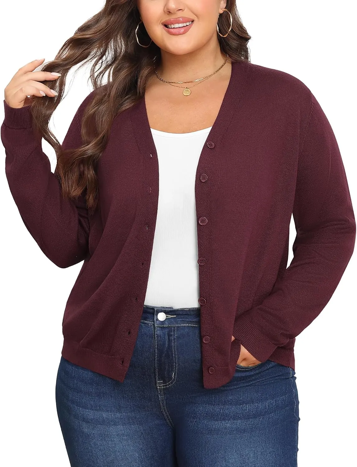 Plus Size Cardigan Sweaters for Women Knit Long Sleeve V Neck Button Casual Fall Tops Outfits