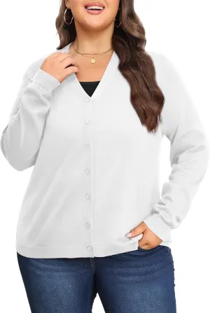 Plus Size Cardigan Sweaters for Women Knit Long Sleeve V Neck Button Casual Fall Tops Outfits