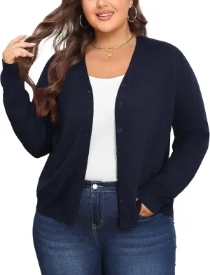 Plus Size Cardigan Sweaters for Women Knit Long Sleeve V Neck Button Casual Fall Tops Outfits
