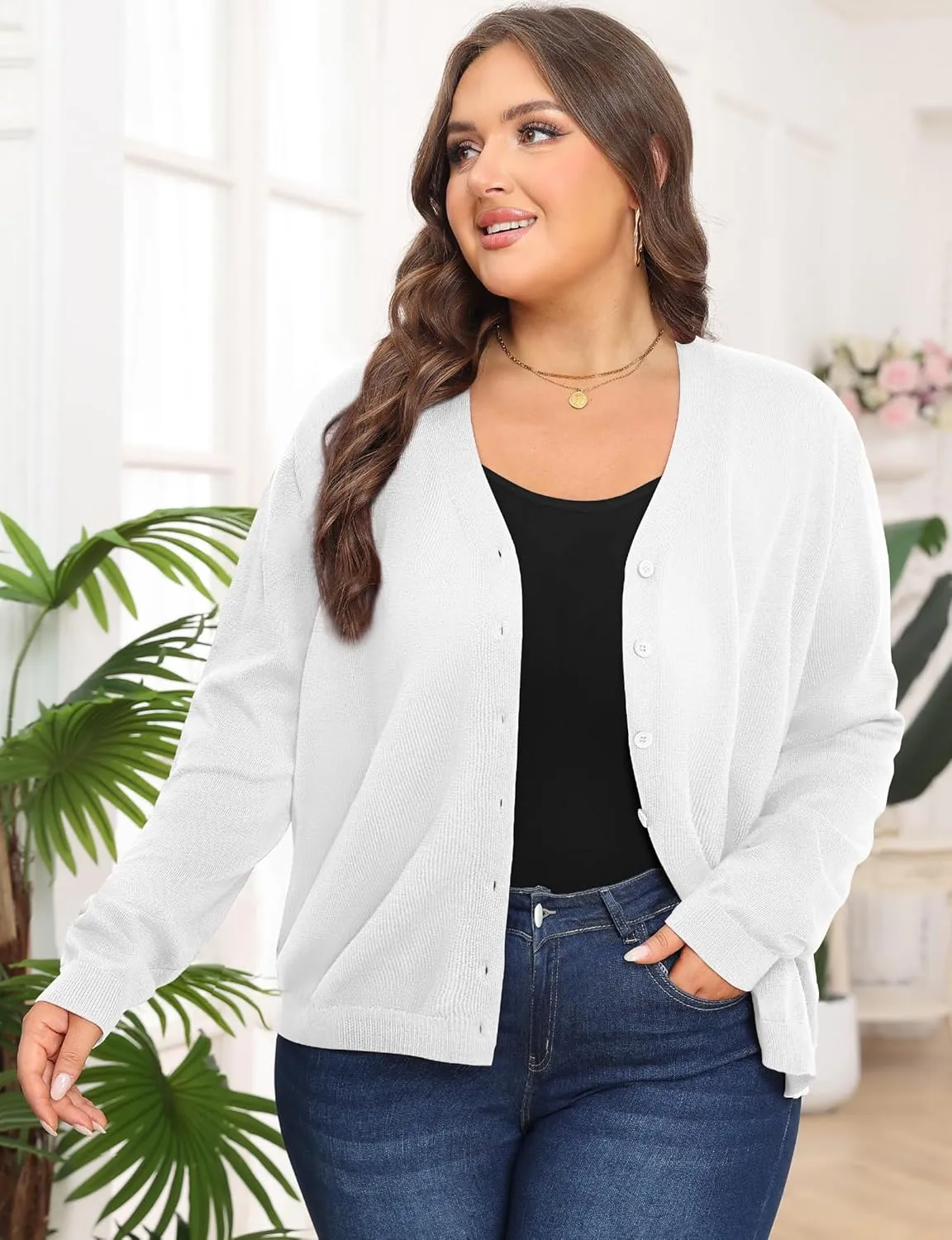Plus Size Cardigan Sweaters for Women Knit Long Sleeve V Neck Button Casual Fall Tops Outfits