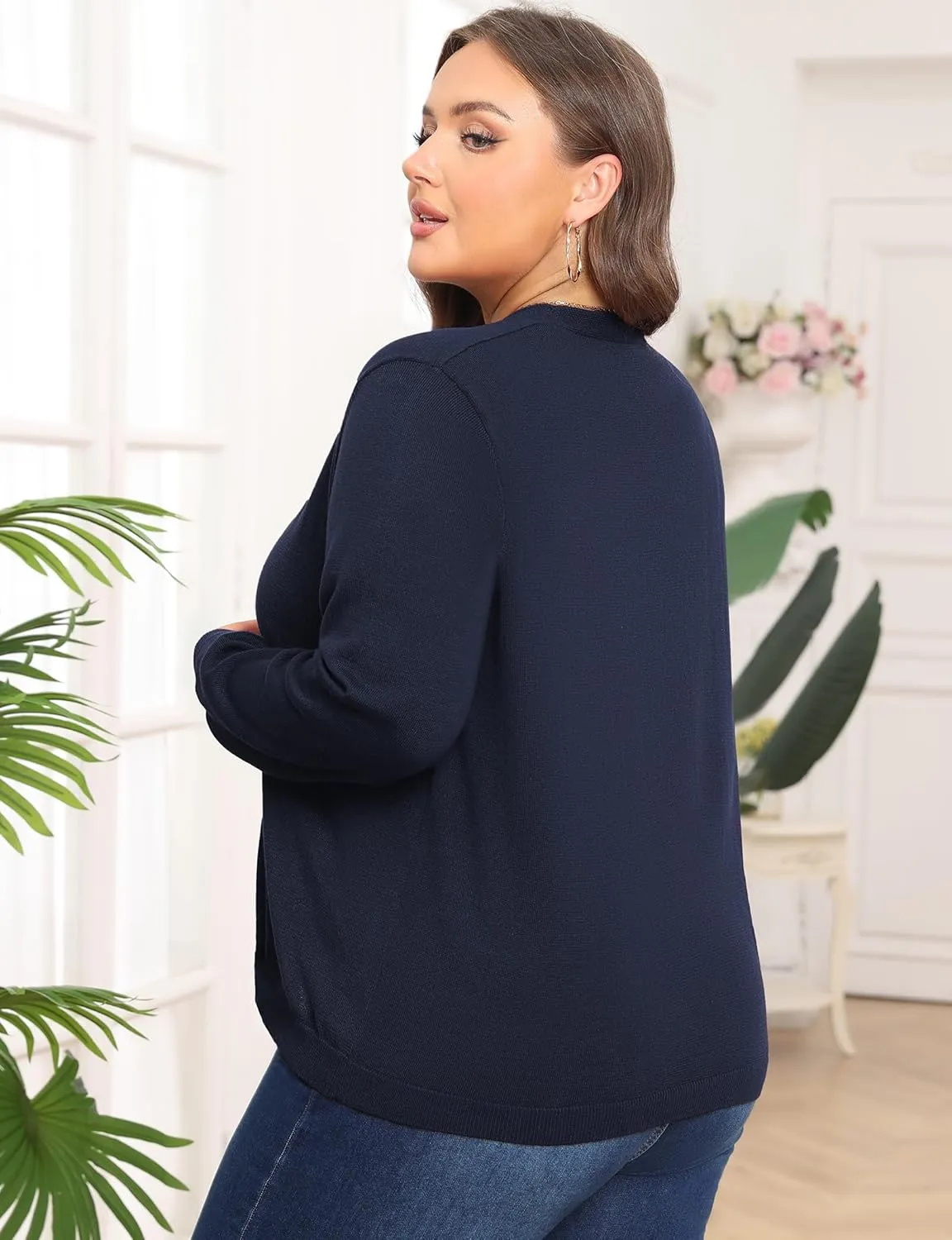 Plus Size Cardigan Sweaters for Women Knit Long Sleeve V Neck Button Casual Fall Tops Outfits