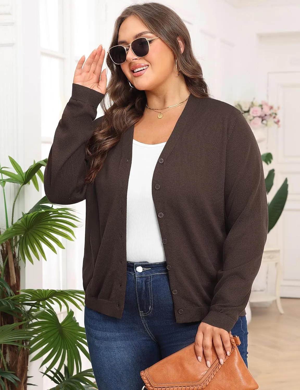 Plus Size Cardigan Sweaters for Women Knit Long Sleeve V Neck Button Casual Fall Tops Outfits