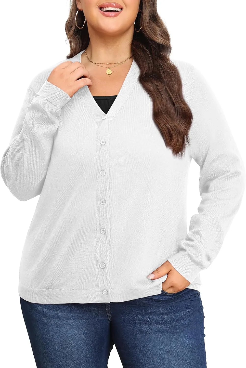 Plus Size Cardigan Sweaters for Women Knit Long Sleeve V Neck Button Casual Fall Tops Outfits